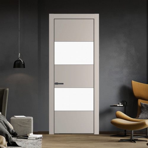 Межкомнатная дверь ProfilDoors 22 PE с вставкой из стекла монохром белый просветленный Сэнд с алюминиевой кромкой Серая Ночь