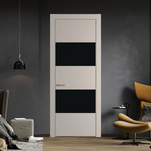 Межкомнатная дверь ProfilDoors 22 PE с вставкой из стекла монохром черный Сэнд с алюминиевой кромкой Шампань