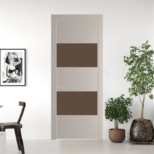 Межкомнатная дверь ProfilDoors 22 PE с вставкой из стекла монохром гляссе Сэнд с алюминиевой кромкой Матовая