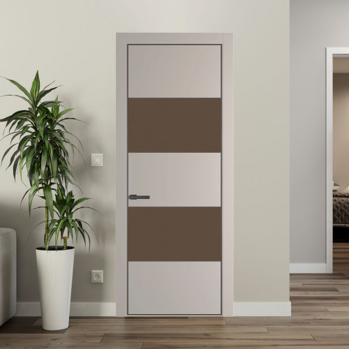 Межкомнатная дверь ProfilDoors 22 PE с вставкой из стекла монохром гляссе Сэнд с алюминиевой кромкой Серая Ночь