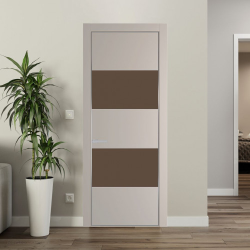 Межкомнатная дверь ProfilDoors 22 PE с вставкой из стекла монохром гляссе Сэнд с алюминиевой кромкой Серебро