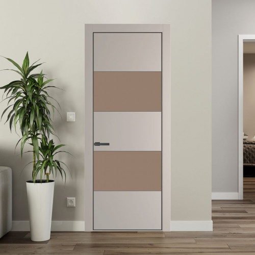 Межкомнатная дверь ProfilDoors 22 PE с вставкой из стекла монохром капучино Сэнд с алюминиевой кромкой Серая Ночь