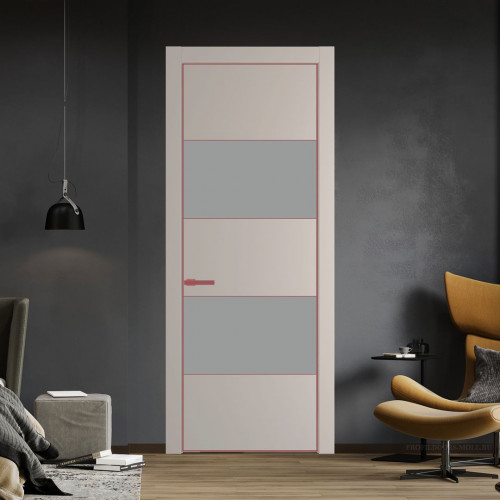 Межкомнатная дверь ProfilDoors 22 PE с вставкой из стекла монохром серый Сэнд с алюминиевой кромкой Красный антрацит