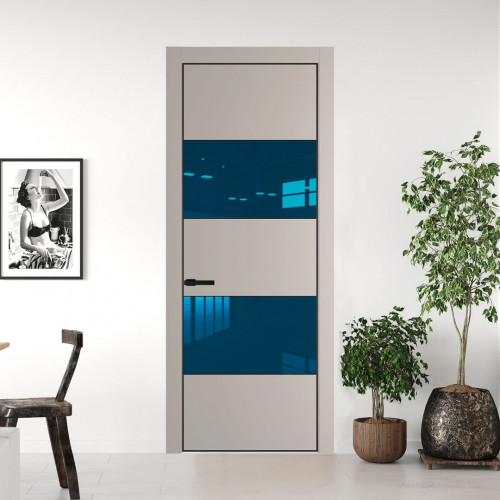 Межкомнатная дверь ProfilDoors 22 PE с вставкой из стекла зеркало blue Сэнд с алюминиевой кромкой Черный