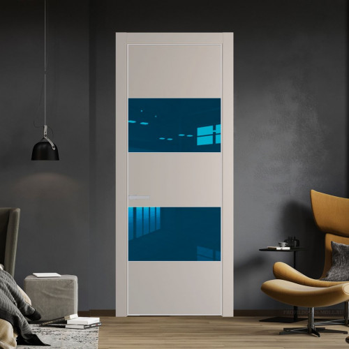 Межкомнатная дверь ProfilDoors 22 PE с вставкой из стекла зеркало blue Сэнд с алюминиевой кромкой Матовая