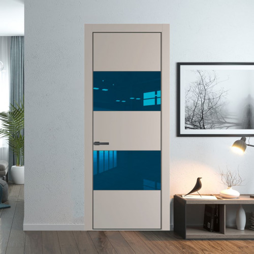 Межкомнатная дверь ProfilDoors 22 PE с вставкой из стекла зеркало blue Сэнд с алюминиевой кромкой Серая Ночь