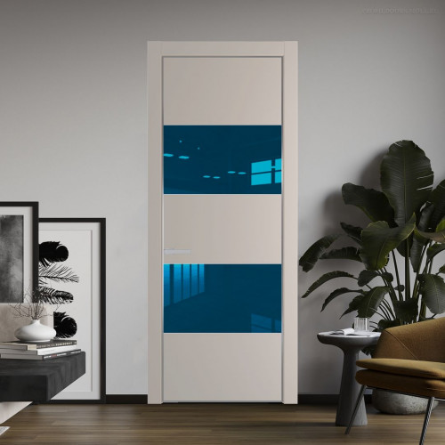 Межкомнатная дверь ProfilDoors 22 PE с вставкой из стекла зеркало blue Сэнд с алюминиевой кромкой Серебро