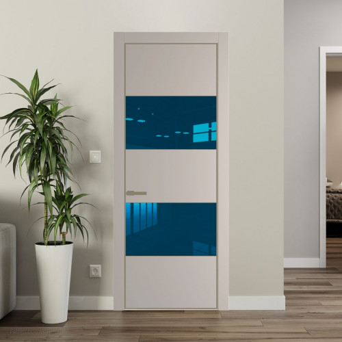Межкомнатная дверь ProfilDoors 22 PE с вставкой из стекла зеркало blue Сэнд с алюминиевой кромкой Шампань