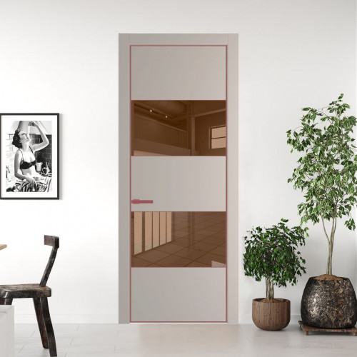Межкомнатная дверь ProfilDoors 22 PE с вставкой из стекла зеркало bronze Сэнд с алюминиевой кромкой Красный антрацит