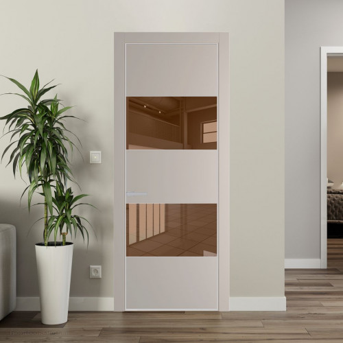 Межкомнатная дверь ProfilDoors 22 PE с вставкой из стекла зеркало bronze Сэнд с алюминиевой кромкой Матовая
