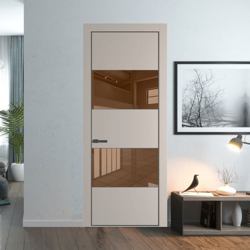 Межкомнатная дверь ProfilDoors 22 PE с вставкой из стекла зеркало bronze Сэнд с алюминиевой кромкой Серая Ночь