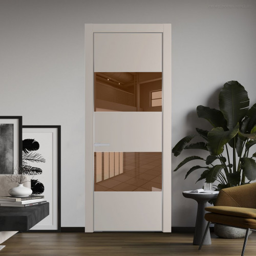 Межкомнатная дверь ProfilDoors 22 PE с вставкой из стекла зеркало bronze Сэнд с алюминиевой кромкой Серебро