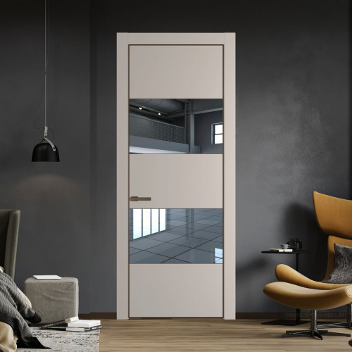 Межкомнатная дверь ProfilDoors 22 PE с вставкой из стекла зеркало Сэнд с алюминиевой кромкой Деорэ