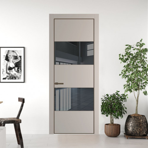 Межкомнатная дверь ProfilDoors 22 PE с вставкой из стекла зеркало grey Сэнд с алюминиевой кромкой Деорэ