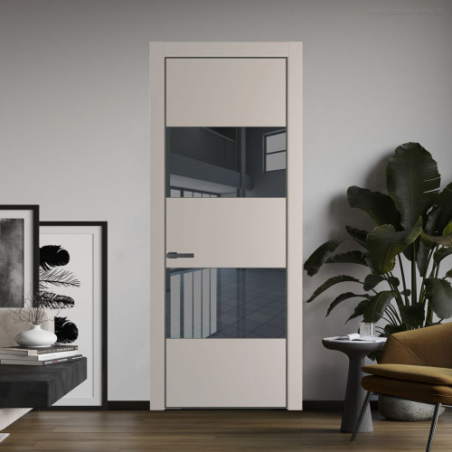 Межкомнатная дверь ProfilDoors 22 PE с вставкой из стекла зеркало grey Сэнд с алюминиевой кромкой Серая Ночь