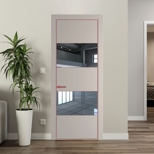 Межкомнатная дверь ProfilDoors 22 PE с вставкой из стекла зеркало Сэнд с алюминиевой кромкой Красный антрацит