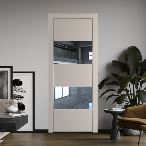 Межкомнатная дверь ProfilDoors 22 PE с вставкой из стекла зеркало Сэнд с алюминиевой кромкой Серебро