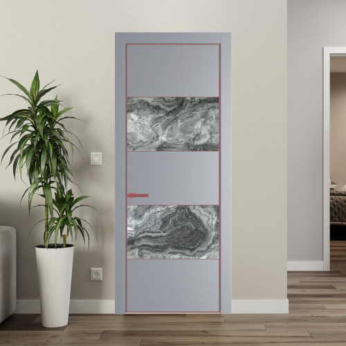 Межкомнатная дверь ProfilDoors 22 PE с вставкой из стекла атриум серебро Смоки с алюминиевой кромкой Красный антрацит