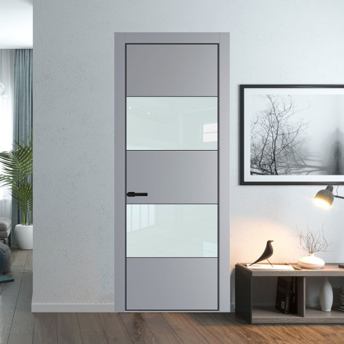 Межкомнатная дверь ProfilDoors 22 PE с вставкой из стекла белый лак Смоки с алюминиевой кромкой Черный