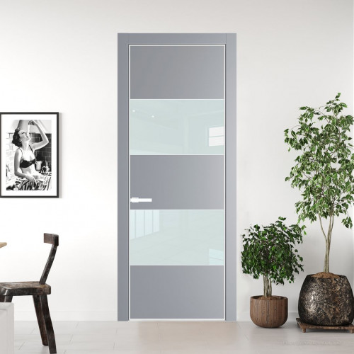 Межкомнатная дверь ProfilDoors 22 PE с вставкой из стекла белый лак Смоки с алюминиевой кромкой Вайт
