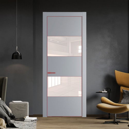 Межкомнатная дверь ProfilDoors 22 PE с вставкой из стекла перламутровый лак Смоки с алюминиевой кромкой Красный антрацит