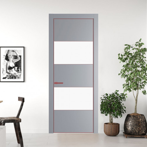 Межкомнатная дверь ProfilDoors 22 PE с вставкой из стекла монохром белый просветленный Смоки с алюминиевой кромкой Красный антрацит