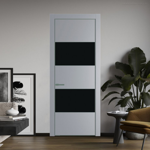 Межкомнатная дверь ProfilDoors 22 PE с вставкой из стекла монохром черный Смоки с алюминиевой кромкой Зеленый воск