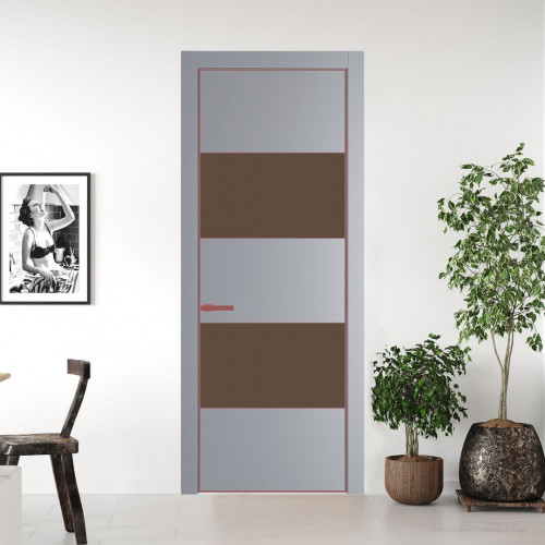Межкомнатная дверь ProfilDoors 22 PE с вставкой из стекла монохром гляссе Смоки с алюминиевой кромкой Красный антрацит