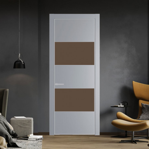 Межкомнатная дверь ProfilDoors 22 PE с вставкой из стекла монохром гляссе Смоки с алюминиевой кромкой Матовая