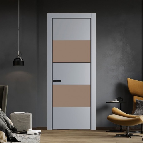 Межкомнатная дверь ProfilDoors 22 PE с вставкой из стекла монохром капучино Смоки с алюминиевой кромкой Черный