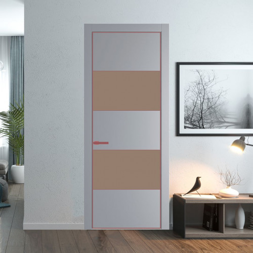 Межкомнатная дверь ProfilDoors 22 PE с вставкой из стекла монохром капучино Смоки с алюминиевой кромкой Красный антрацит