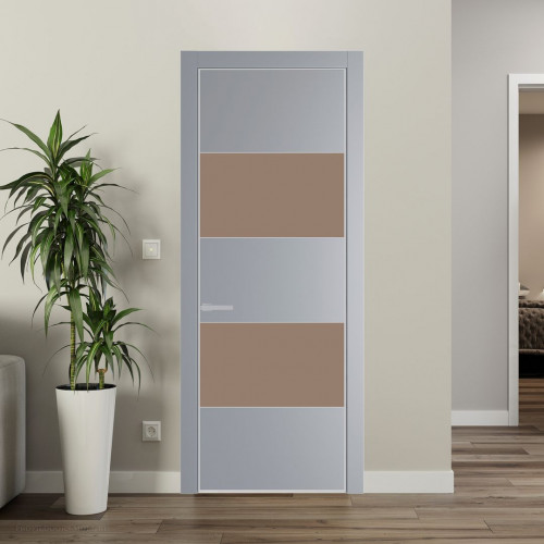 Межкомнатная дверь ProfilDoors 22 PE с вставкой из стекла монохром капучино Смоки с алюминиевой кромкой Матовая