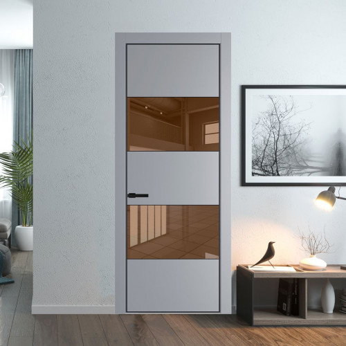 Межкомнатная дверь ProfilDoors 22 PE с вставкой из стекла зеркало bronze Смоки с алюминиевой кромкой Черный