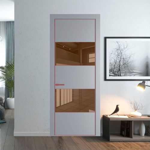 Межкомнатная дверь ProfilDoors 22 PE с вставкой из стекла зеркало bronze Смоки с алюминиевой кромкой Красный антрацит