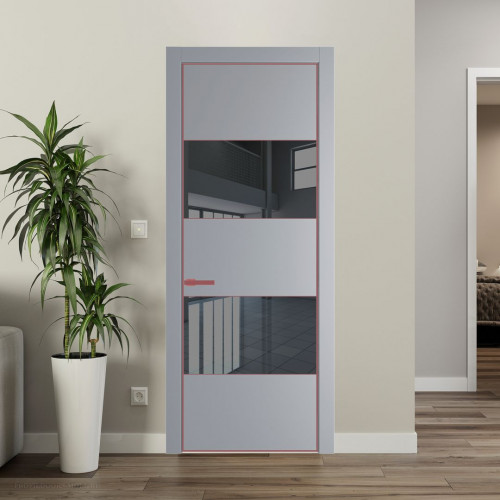 Межкомнатная дверь ProfilDoors 22 PE с вставкой из стекла зеркало grey Смоки с алюминиевой кромкой Красный антрацит