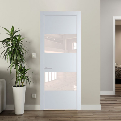 Межкомнатная дверь ProfilDoors 22 PE с вставкой из стекла перламутровый лак Вайт с алюминиевой кромкой Матовая