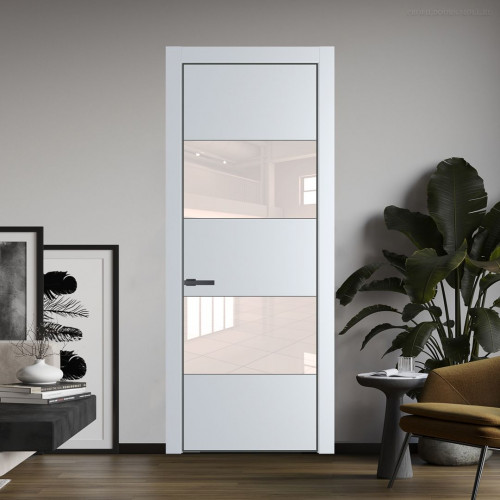 Межкомнатная дверь ProfilDoors 22 PE с вставкой из стекла перламутровый лак Вайт с алюминиевой кромкой Серая Ночь