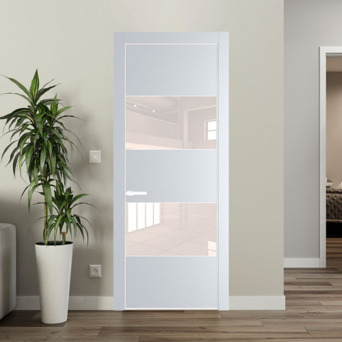 Межкомнатная дверь ProfilDoors 22 PE с вставкой из стекла перламутровый лак Вайт с алюминиевой кромкой Вайт