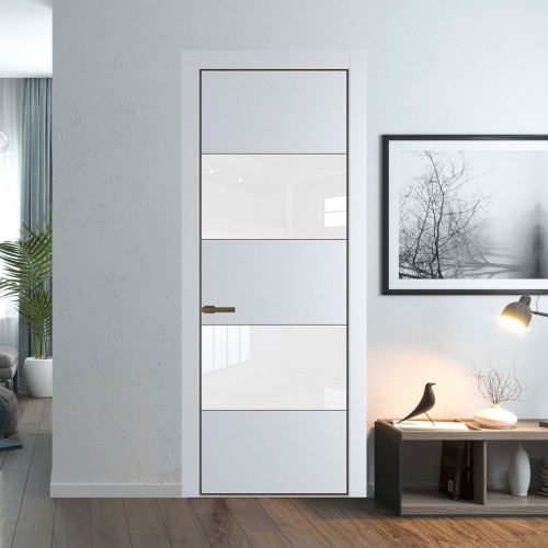 Межкомнатная дверь ProfilDoors 22 PE с вставкой из стекла лак классик Вайт с алюминиевой кромкой Деорэ