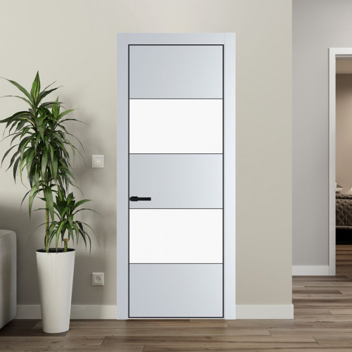 Межкомнатная дверь ProfilDoors 22 PE с вставкой из стекла монохром белый просветленный Вайт с алюминиевой кромкой Черный