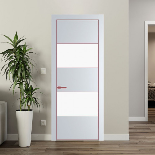 Межкомнатная дверь ProfilDoors 22 PE с вставкой из стекла монохром белый просветленный Вайт с алюминиевой кромкой Красный антрацит