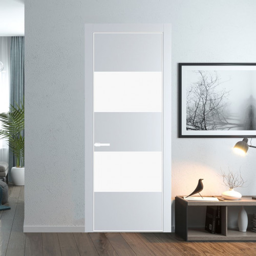 Межкомнатная дверь ProfilDoors 22 PE с вставкой из стекла монохром белый просветленный Вайт с алюминиевой кромкой Вайт