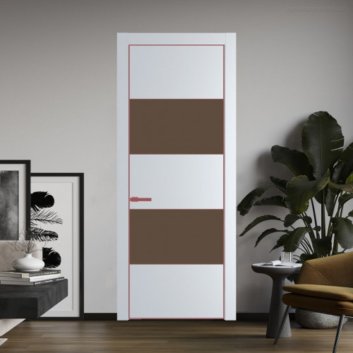 Межкомнатная дверь ProfilDoors 22 PE с вставкой из стекла монохром гляссе Вайт с алюминиевой кромкой Красный антрацит