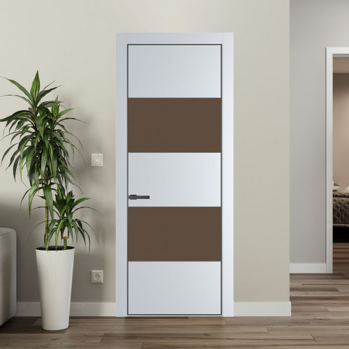 Межкомнатная дверь ProfilDoors 22 PE с вставкой из стекла монохром гляссе Вайт с алюминиевой кромкой Серая Ночь