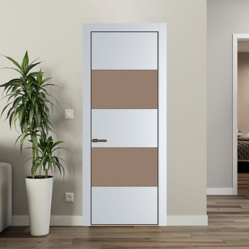 Межкомнатная дверь ProfilDoors 22 PE с вставкой из стекла монохром капучино Вайт с алюминиевой кромкой Деорэ