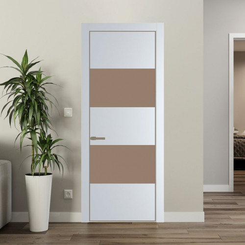 Межкомнатная дверь ProfilDoors 22 PE с вставкой из стекла монохром капучино Вайт с алюминиевой кромкой Шампань