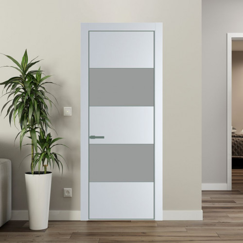 Межкомнатная дверь ProfilDoors 22 PE с вставкой из стекла монохром серый Вайт с алюминиевой кромкой Зеленый воск