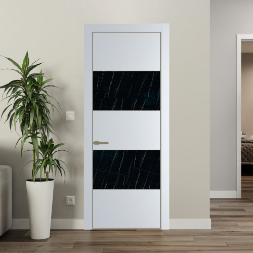 Межкомнатная дверь ProfilDoors 22 PE с вставкой из стекла неро мрамор Вайт с алюминиевой кромкой Шампань