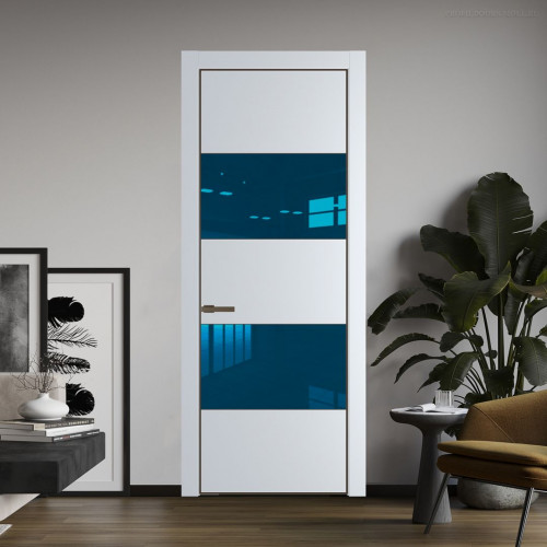 Межкомнатная дверь ProfilDoors 22 PE с вставкой из стекла зеркало blue Вайт с алюминиевой кромкой Деорэ