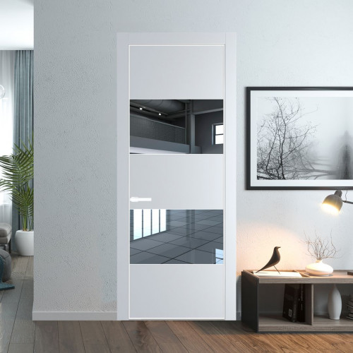 Межкомнатная дверь ProfilDoors 22 PE с вставкой из стекла зеркало Вайт с алюминиевой кромкой Вайт